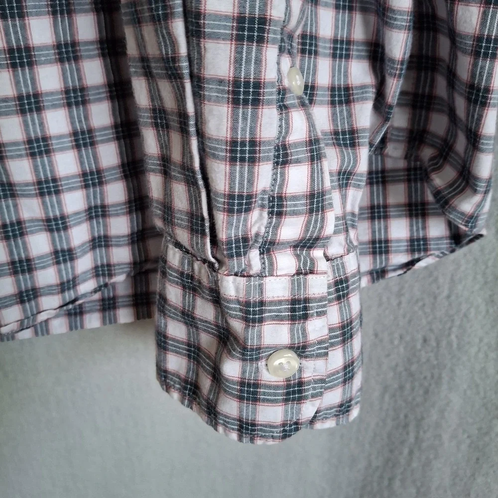 J Crew 2XL Shirt Slim Fit Button Down Gray Red Plaid Stretch Cotton Blend Casual
